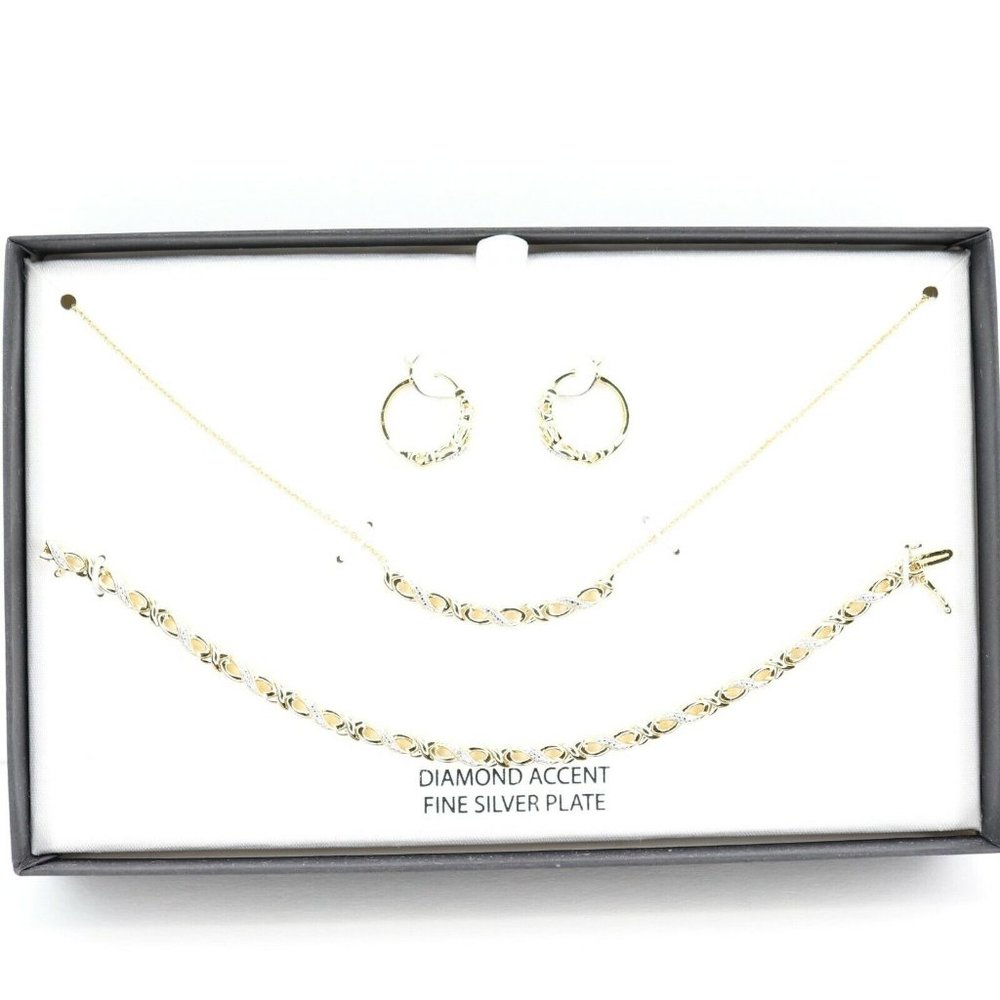 Diamond Accent Infinity Earrings Collar Necklace Bracelet Set $200